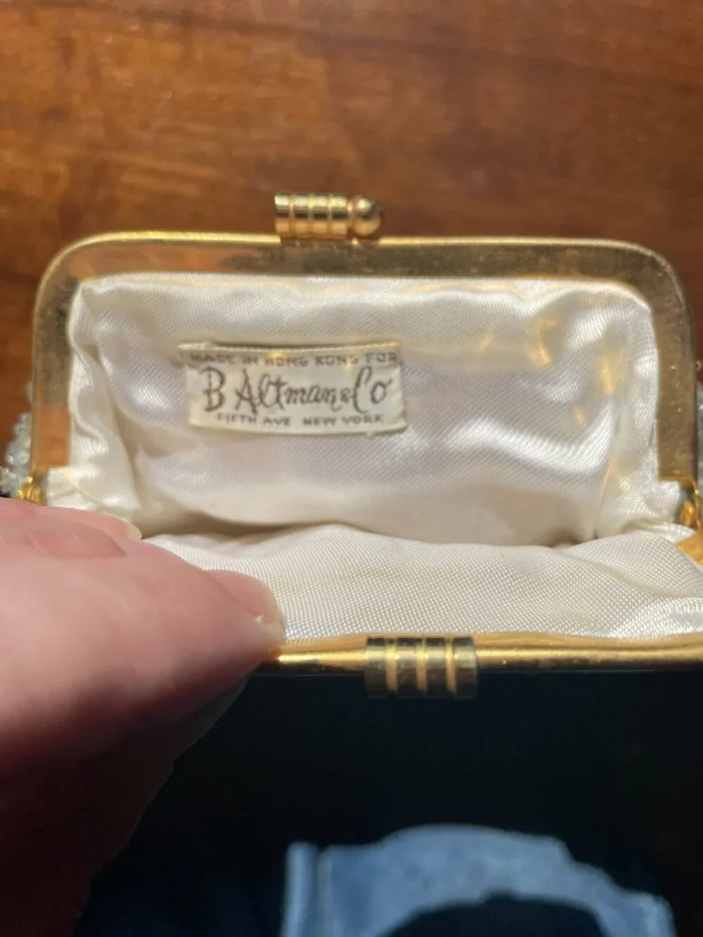 Vintage Beaded Coin Purse Ivory AB Sequin Floral Clutch B. Altman & Co